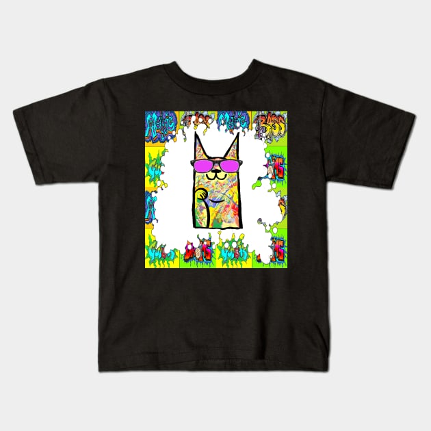 cat graffiti cool art 77 Kids T-Shirt by LowEndGraphics